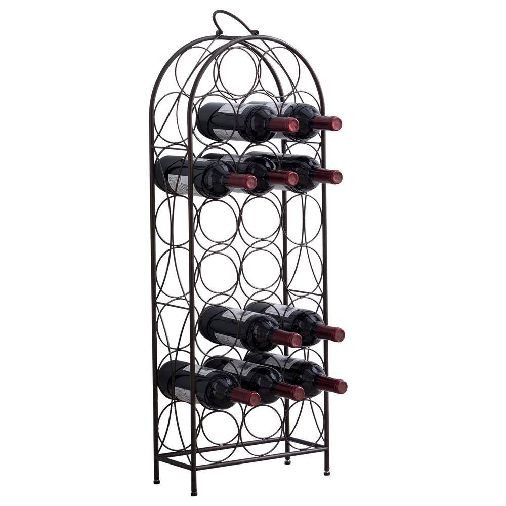 Pewter Metal 23-Bottle Freestanding Wine Rack with Handle