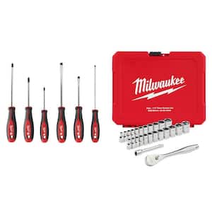Phillips/Slotted Hex Drive Screwdriver Set with 1/4 in. Drive SAE/Metric Ratchet/Socket Mechanics Tool Set (31-Piece)