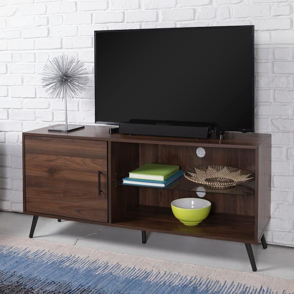 Modern Walnut wood and steel entertainment stand