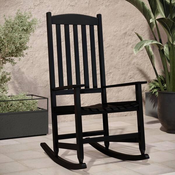 HAVEN WAY Savannah Black Acacia Wood Outdoor Rocking Chair 89RC01BL The Home Depot