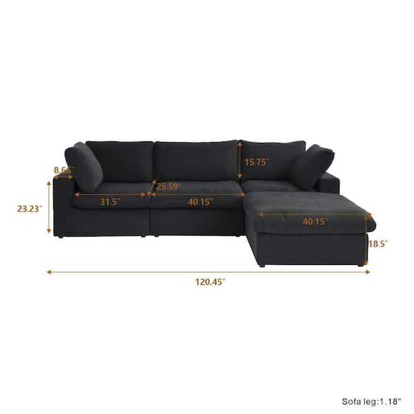 J&E Home 120.2 in. Square Arm Linen L-Shaped Free Combination Sofa