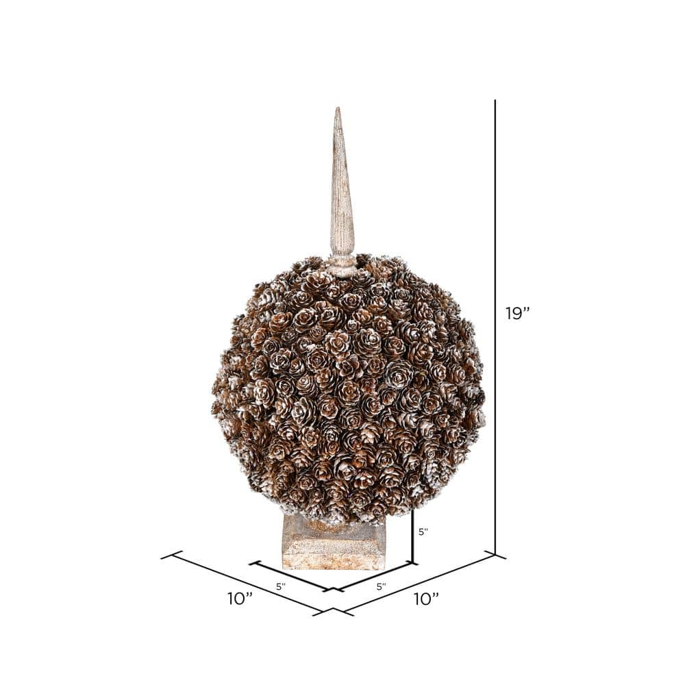 19" Brown Plastic Cedar Ball Topiary with Pinecones