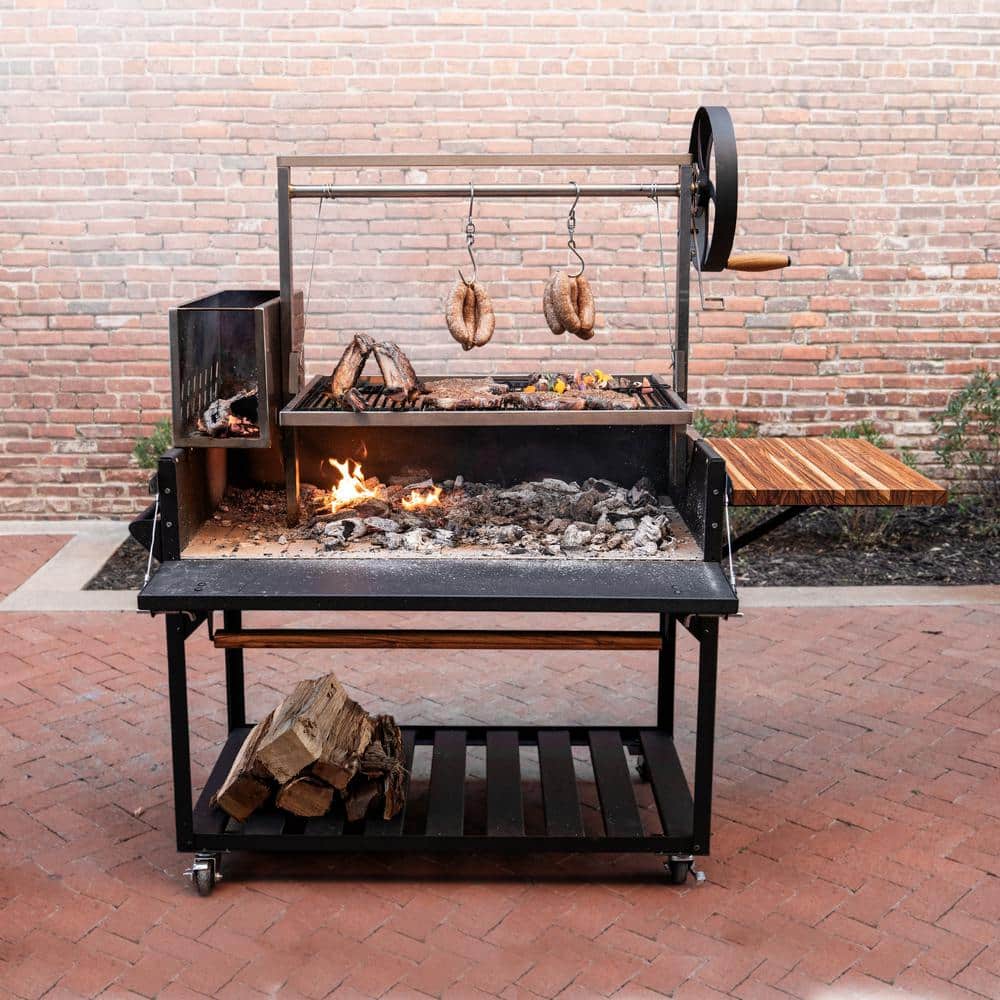 Premium Black Stainless Steel Wood Fire and Charcoal Grill