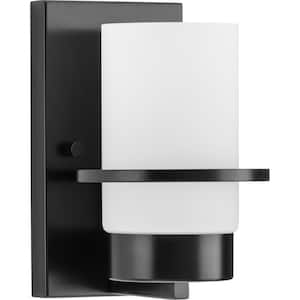 Reiss 5 in. 1-Light Matte Black Vanity Light with Etched Glass Shade