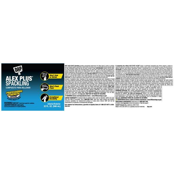 DAP Alex Plus 32 oz. High Performance Spackling Paste (8 DAP Alex Plus 32 oz. High Performance Spackling Paste (8