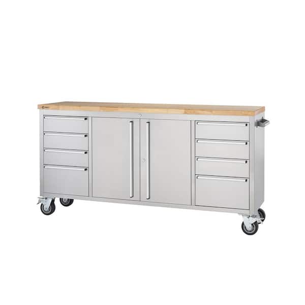 6 ft. 8-Drawer Stainless-Steel Corner Rolling Mobile Workbench with Storage 6 ft. 8-Drawer Stainless-Steel Corner Rolling Mobile Workbench with Storage
