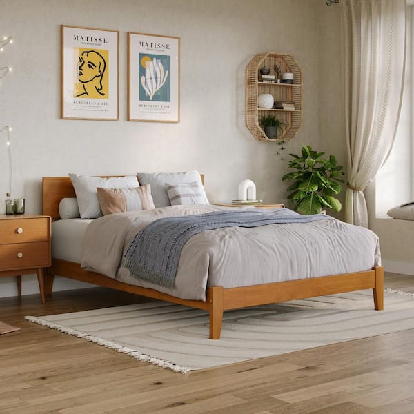 Orlando Light Toffee Natural Bronze Solid Wood Frame Full Low Profile Platform Bed