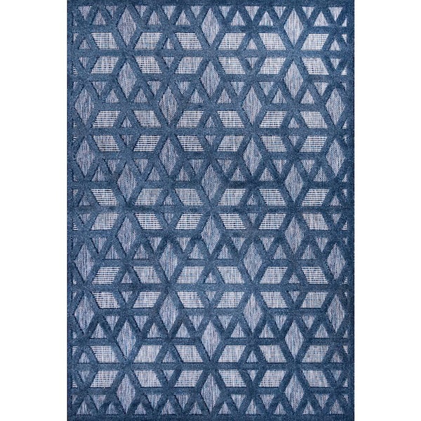 Talaia Neutral Geometric Navy 5 ft. x 8 ft. Indoor/Outdoor Area Rug