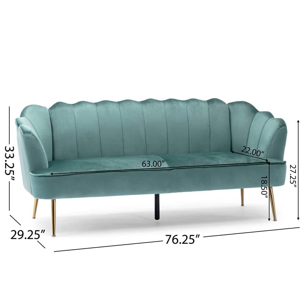 Turquoise and Gold Velvet 3-Seater Lawson Sofa