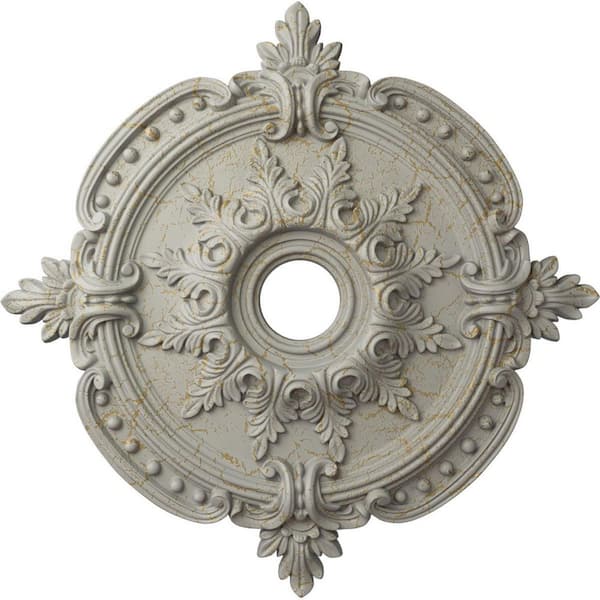 Ekena Millwork 1-5/8 in. x 28-3/8 in. x 28-3/8 in. Polyurethane Benson Classic Ceiling Medallion, Pot of Cream Crackle