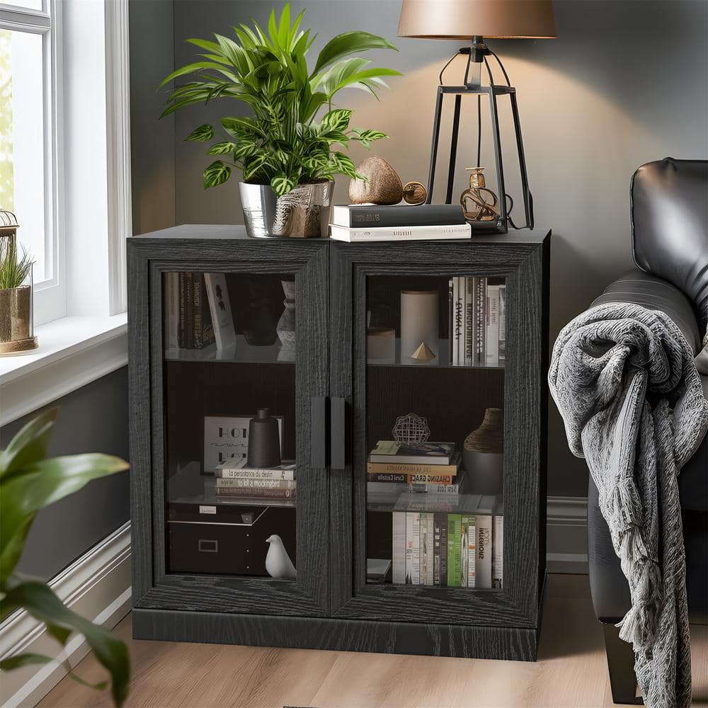 Black Wooden 31 in. H Storage Cabinet with Glass Door Accent Cabinet price history on PriceWatchPro