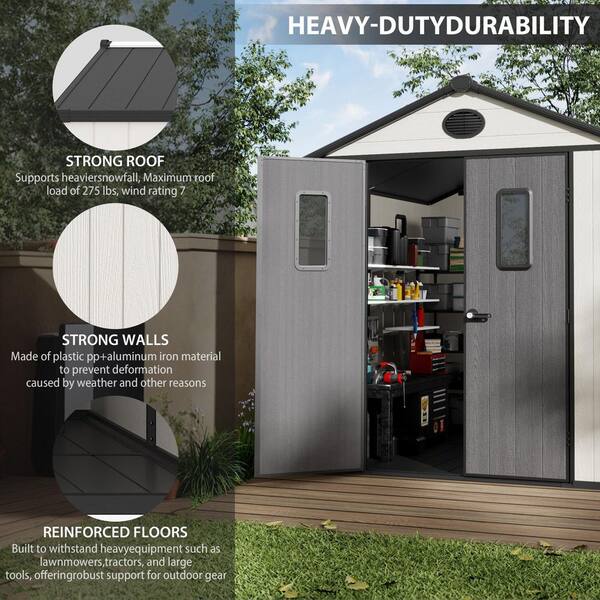 LATTOY 8 ft. W x 6 ft. D Outdoor Storage Resin Garden Shed for
