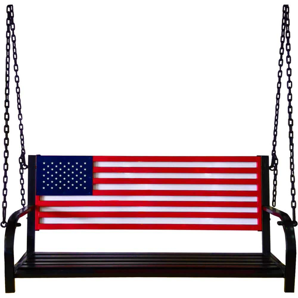 BACKYARD EXPRESSIONS PATIO · HOME · GARDEN 50 in. 2-Person to 3-Person Metal American Flag Porch Swing