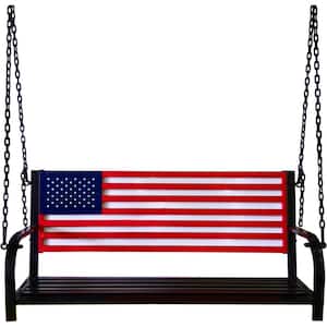 50 in. 2-Person to 3-Person Metal American Flag Porch Swing