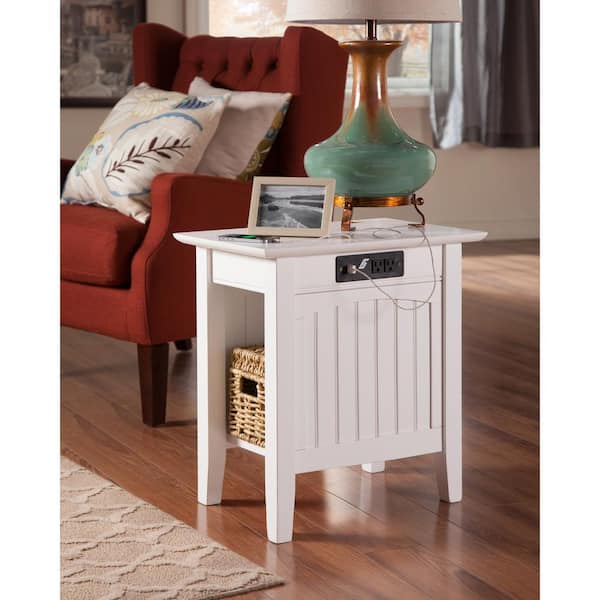 AFI Nantucket White Chair Side Table with Charging Station
