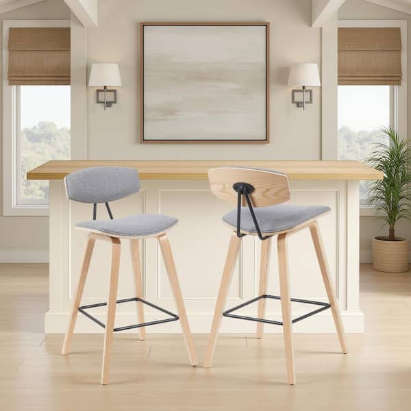 Armen Living Fox 38 H Grey Oak Curved Back Wood Bar Stool