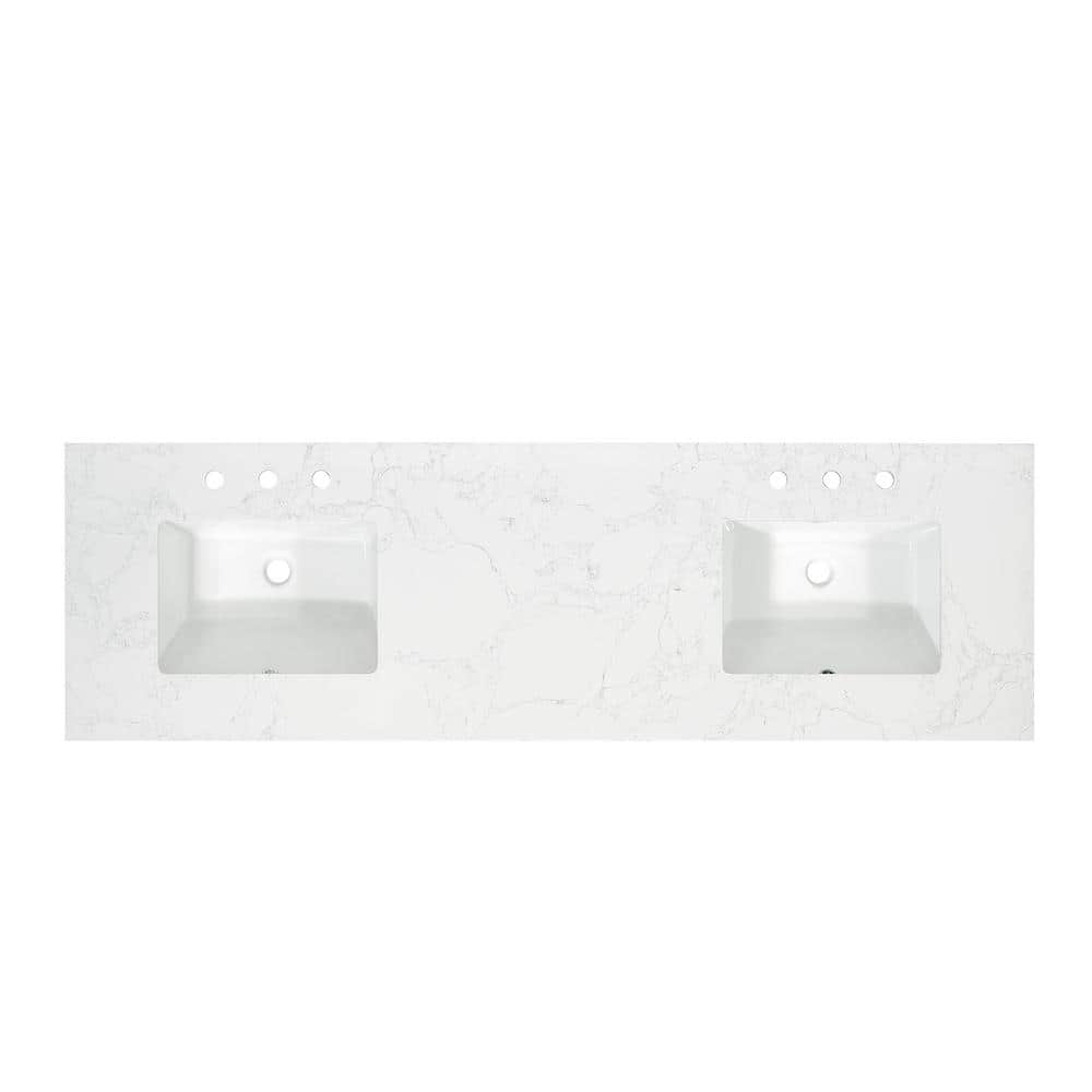 Ceres 73" Grain White Engineered Stone Double Vanity Top with Sinks