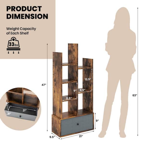 Costway 8-shelf Bookcase Freestanding Tree shelf Display Storage Stand  Coffee