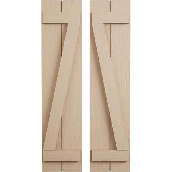 Ekena Millwork 11 in. x 48 in. Timberthane Polyurethane 2-Board Joined Board-n-Batten Rough Sawn Faux Wood Shutters w/Z-Board Pair