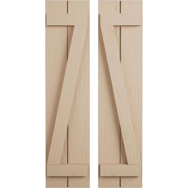 Ekena Millwork 11 in. x 86 in. Timberthane Polyurethane 2-Board Joined Board-n-Batten Rough Sawn Faux Wood Shutters w/Z-Board Pair