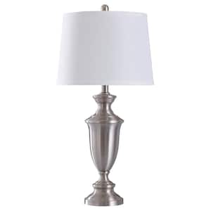 30 in. Brush Nickel Table Lamp with Brussels Off White Hardback Fabric Shade