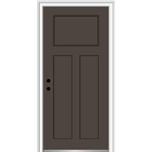 32 in. x 80 in. Right-Hand Inswing Craftsman 3-Panel Shaker Classic Painted Fiberglass Smooth Prehung Front Door