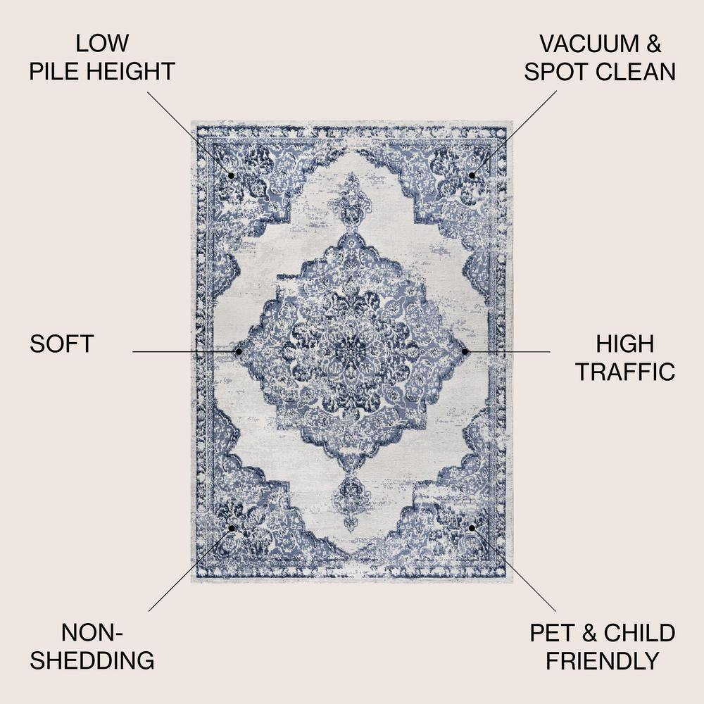 Light Blue/Ivory Synthetic Flat Woven Round Reversible Rug