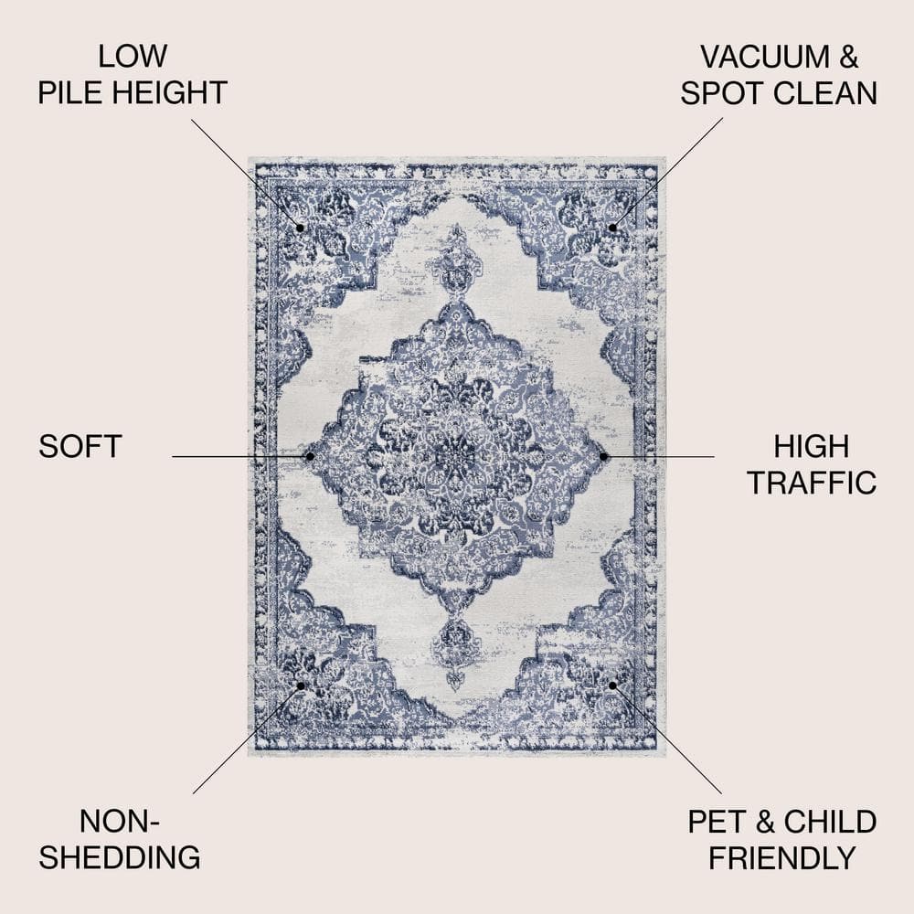 Light Blue/Ivory Reversible Synthetic Area Rug 4' x 6'