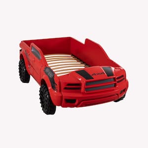 Justin Red Twin Rugged Pick-Up Truck Kids Bed with LED Lights