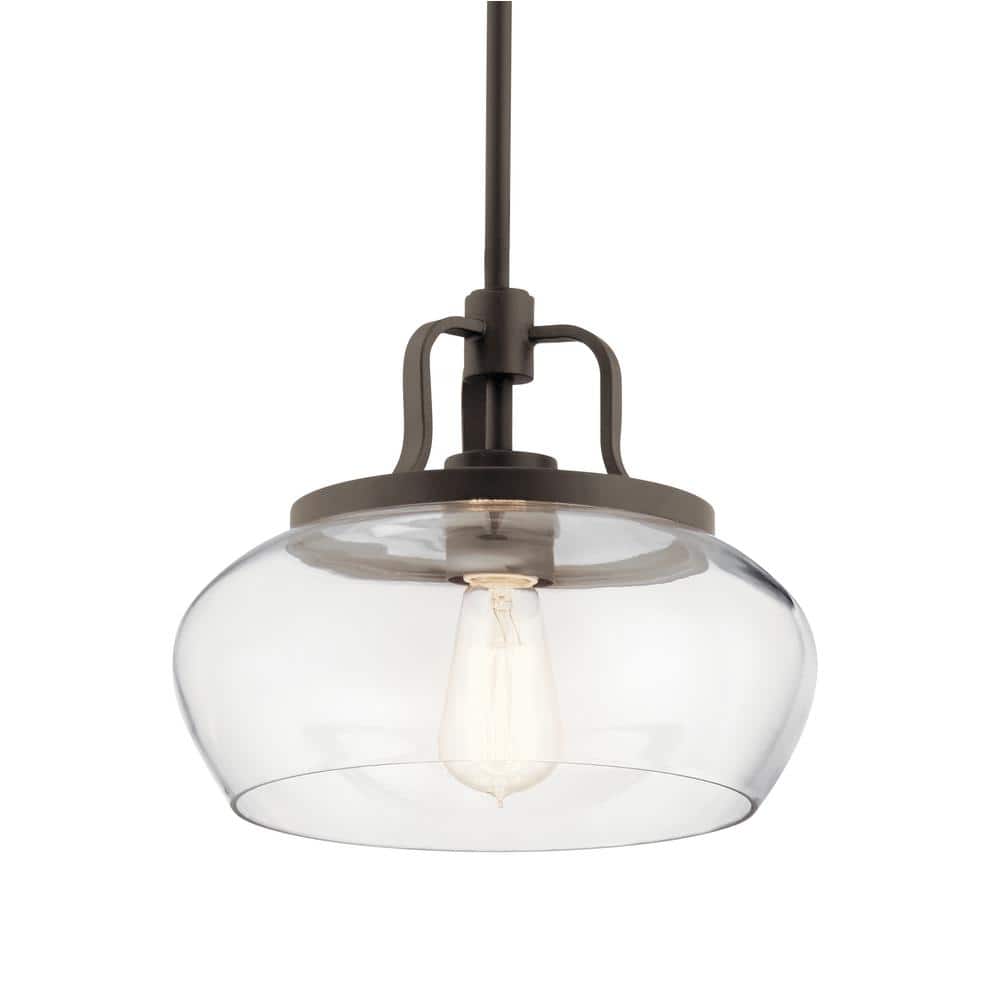 Pewter Finish Clear Glass Bowl Pendant Light - Modern 12" Ceiling Fixture