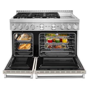 48 in. 6.3 cu. ft. Smart Double Oven Commercial-Style Gas Range with Griddle and True Convection in Milkshake