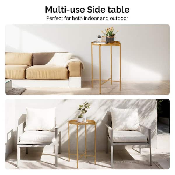 Karl home Patio Gold Color Round Metal Side Table