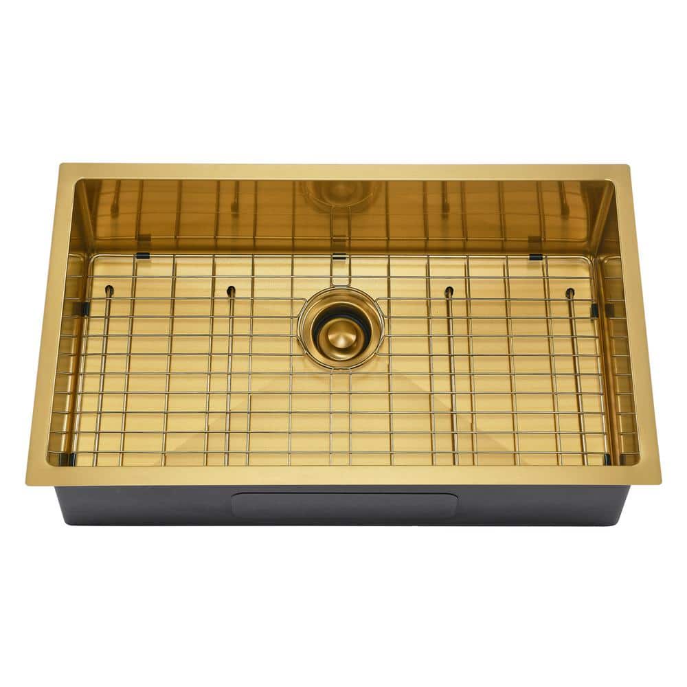 Barclay Products Fabyan 32 in. Undermount Single Bowl 16-Gauge Gold Stainless Steel Kitchen Sink ...
