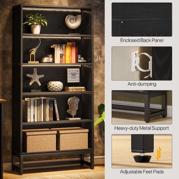 BYBLIGHT 71 in. Tall Black 5-Shelves Standard Wooden Bookcases