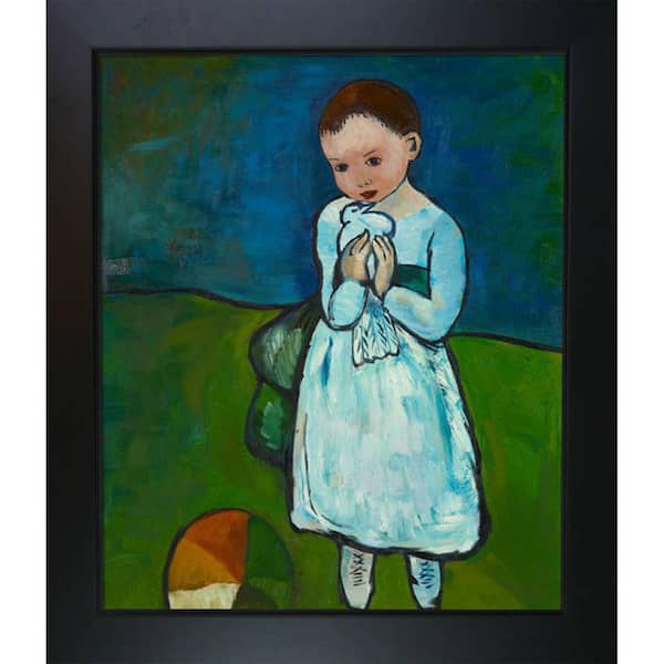 LA PASTICHE Child Holding a Dove by Pablo Picasso New Age Black Framed Oil Painting Art Print 24.75 in. x 28.75 in.