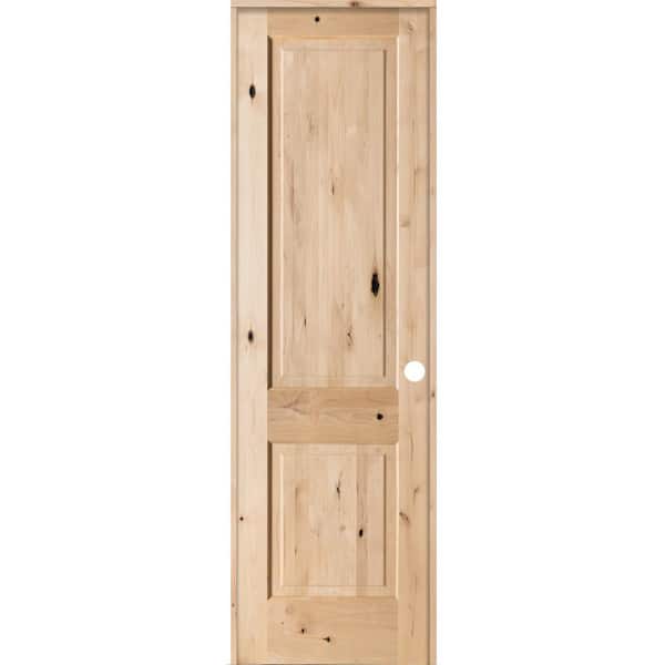 Krosswood Doors 28 in. x 96 in. Rustic Knotty Alder 2 Panel Square Top Solid Wood Left-Hand Single Prehung Interior Door