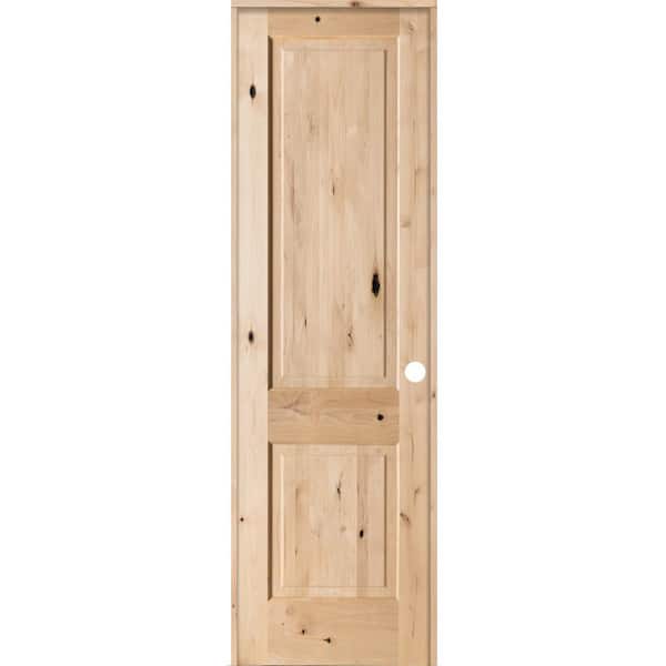 28 in. x 96 in. 2-Panel Square Top Solid Wood Core Rustic Knotty Alder Left-Hand Single Prehung Interior Door