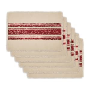 Yuletide 19 in. W. x 13 in. H Creme Red Striped Cotton Burlap Placemat Set of 6
