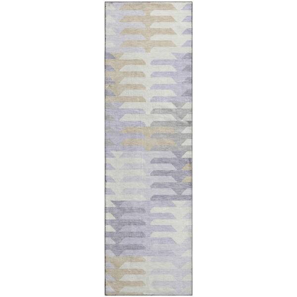 Mayfield Premium Machine Washable Abstract AMF2328 Lavender 2 ft. x 7 ft. Runner Rug