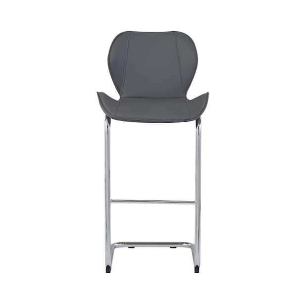 HomeRoots 26 in. Gray Low Back Metal Bar Chair with Wood Seat Set of 4