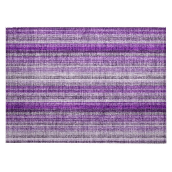 Purple 2 ft. x 3 ft. Woven Striped Rectangle Indoor/Outdoor Area Rug