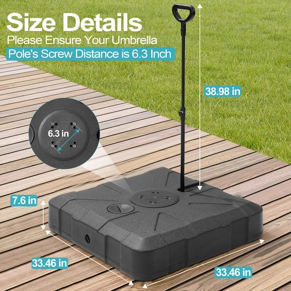 300 lbs. 3D Surface HDPE Patio Umbrella Base in Black with Wheels and Pull Rod