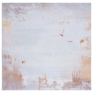 Tacoma Gray/Rust 6 ft. x 6 ft. Machine Washable Abstract Distressed Square Area Rug