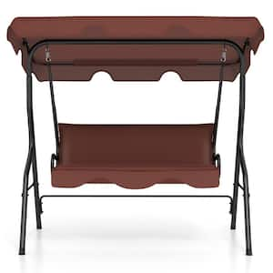 Brown 3-Person Metal Patio Porch Swing Chair with Removable Cushion & Convertible Canopy