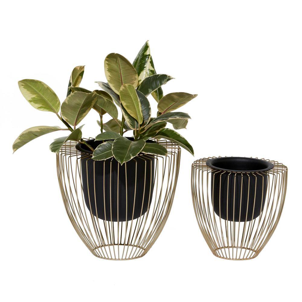 ( Set of 2 ) Black Metal Contemporary Planter, 30, 36 - 51971