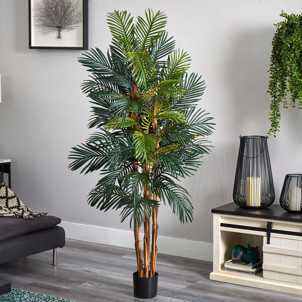 6' Green Silk and Plastic Robellini Palm Outdoor Floor Plant