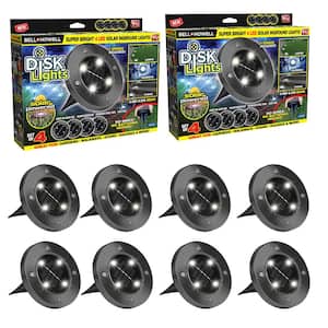 Solar Powered Gunmetal Stainless Steel Outdoor Integrated LED Super Bright In-Ground Path Disk Lights (8 per Box)