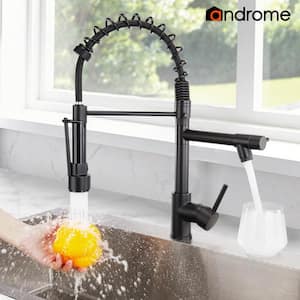 Single Handle Pull Out Sprayer Kitchen Faucet Deckplate Not Included in Matte Black