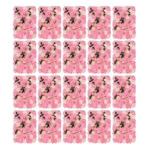 15.75 in. x 23.62 in. 20-Pieces Dark Pink Artificial Rose Flowering Plants Wall Panel DIY Wedding Party Background Decor