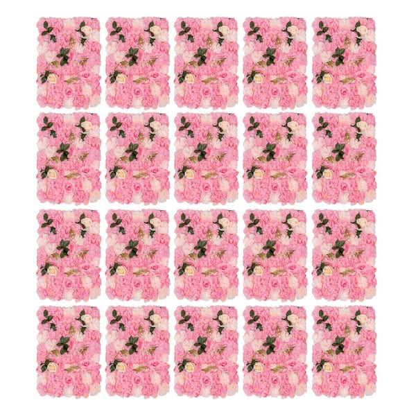 YIYIBYUS 15.75 in. x 23.62 in. 20-Pieces Dark Pink Artificial Rose Flowering Plants Wall Panel DIY Wedding Party Background Decor